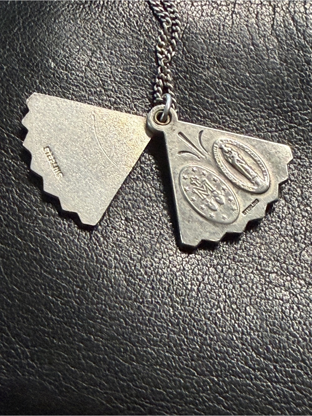 Vintage 925 Guilloche Enamel Rose Slide Hand Fan 4-Way Religious Medal Necklace - Picture 8 of 16